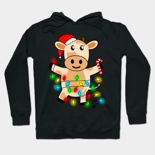 Cow Reindeer Hat Santa Christmas Lights Hoodie